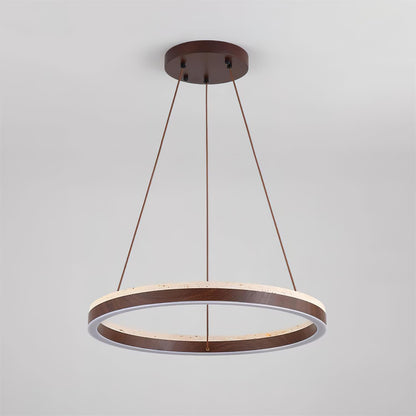 Aurélien Ring Chandelier, Travertine and Wood LED Design