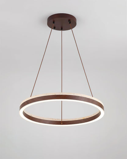 Aurélien Ring Chandelier, Travertine and Wood LED Design