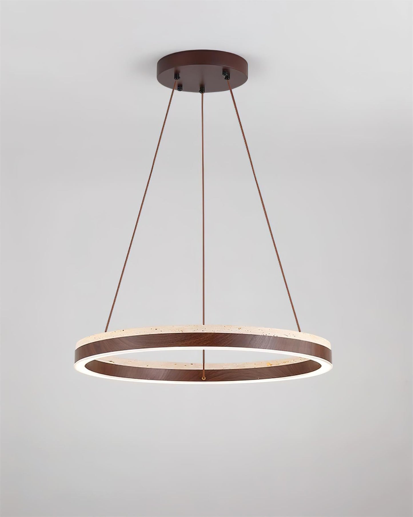 Aurélien Ring Chandelier, Travertine and Wood LED Design
