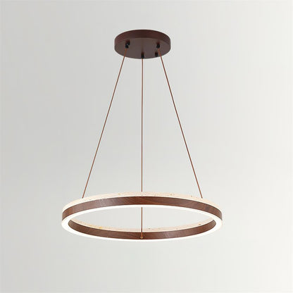 Aurélien Ring Chandelier, Travertine and Wood LED Design