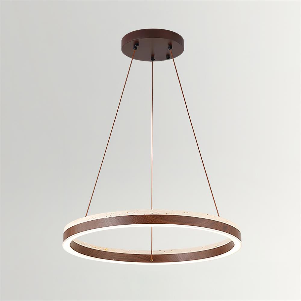 Aurélien Ring Chandelier, Travertine and Wood LED Design