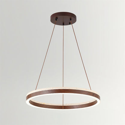 Aurélien Ring Chandelier, Travertine and Wood LED Design