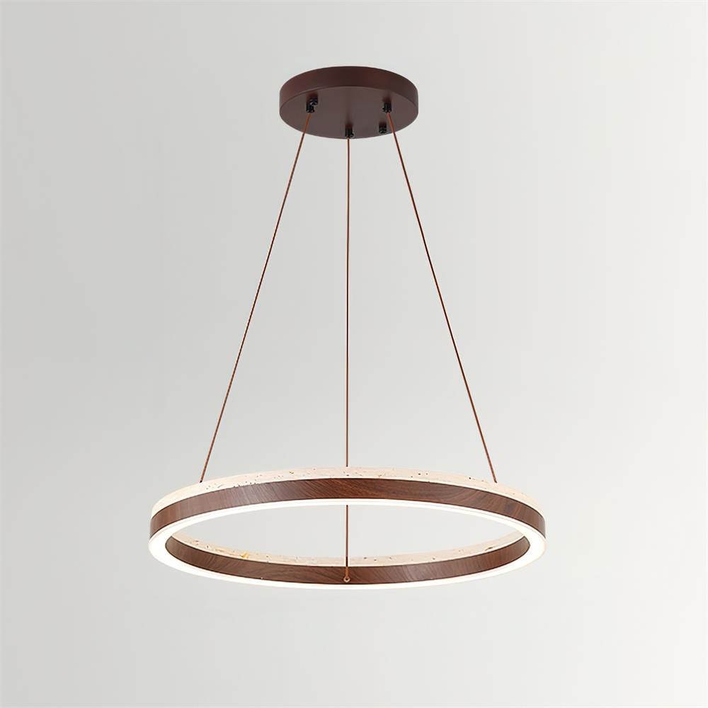 Aurélien Ring Chandelier, Travertine and Wood LED Design