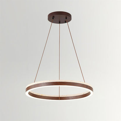Aurélien Ring Chandelier, Travertine and Wood LED Design