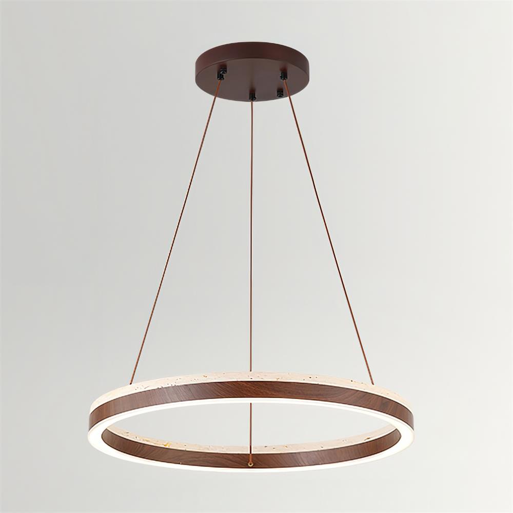 Aurélien Ring Chandelier, Travertine and Wood LED Design