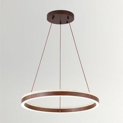 Aurélien Ring Chandelier, Travertine and Wood LED Design