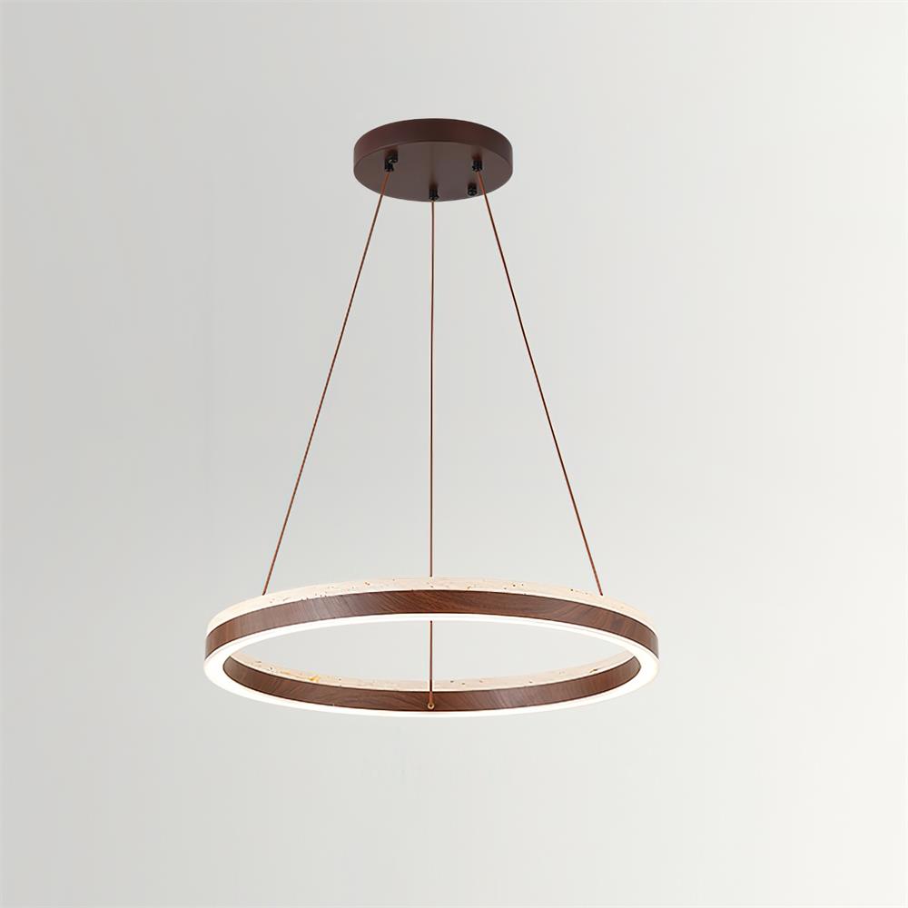 Aurélien Ring Chandelier, Travertine and Wood LED Design