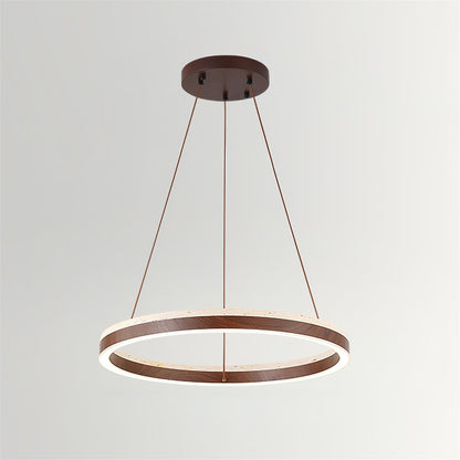 Aurélien Ring Chandelier, Travertine and Wood LED Design