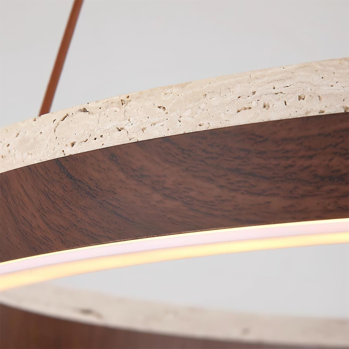 Aurélien Ring Chandelier, Travertine and Wood LED Design