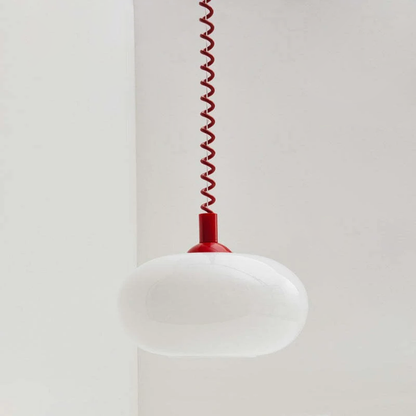 Camille LED-Pendelleuchte mit einziehbarer Feder und weißem Glas, modernes Design