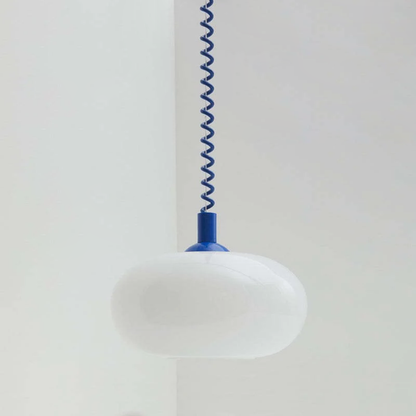 Camille LED-Pendelleuchte mit einziehbarer Feder und weißem Glas, modernes Design