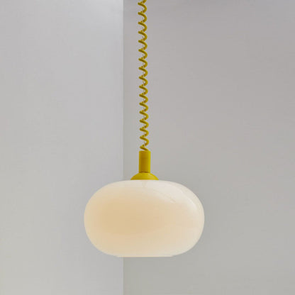 Camille LED-Pendelleuchte mit einziehbarer Feder und weißem Glas, modernes Design