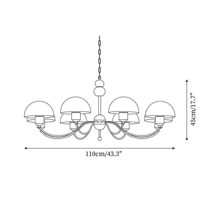 Manon Chandelier, Wooden Beads with Curved Metal Arms and Soft Shades