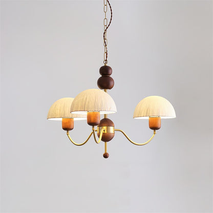 Manon Chandelier, Wooden Beads with Curved Metal Arms and Soft Shades