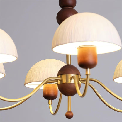 Manon Chandelier, Wooden Beads with Curved Metal Arms and Soft Shades