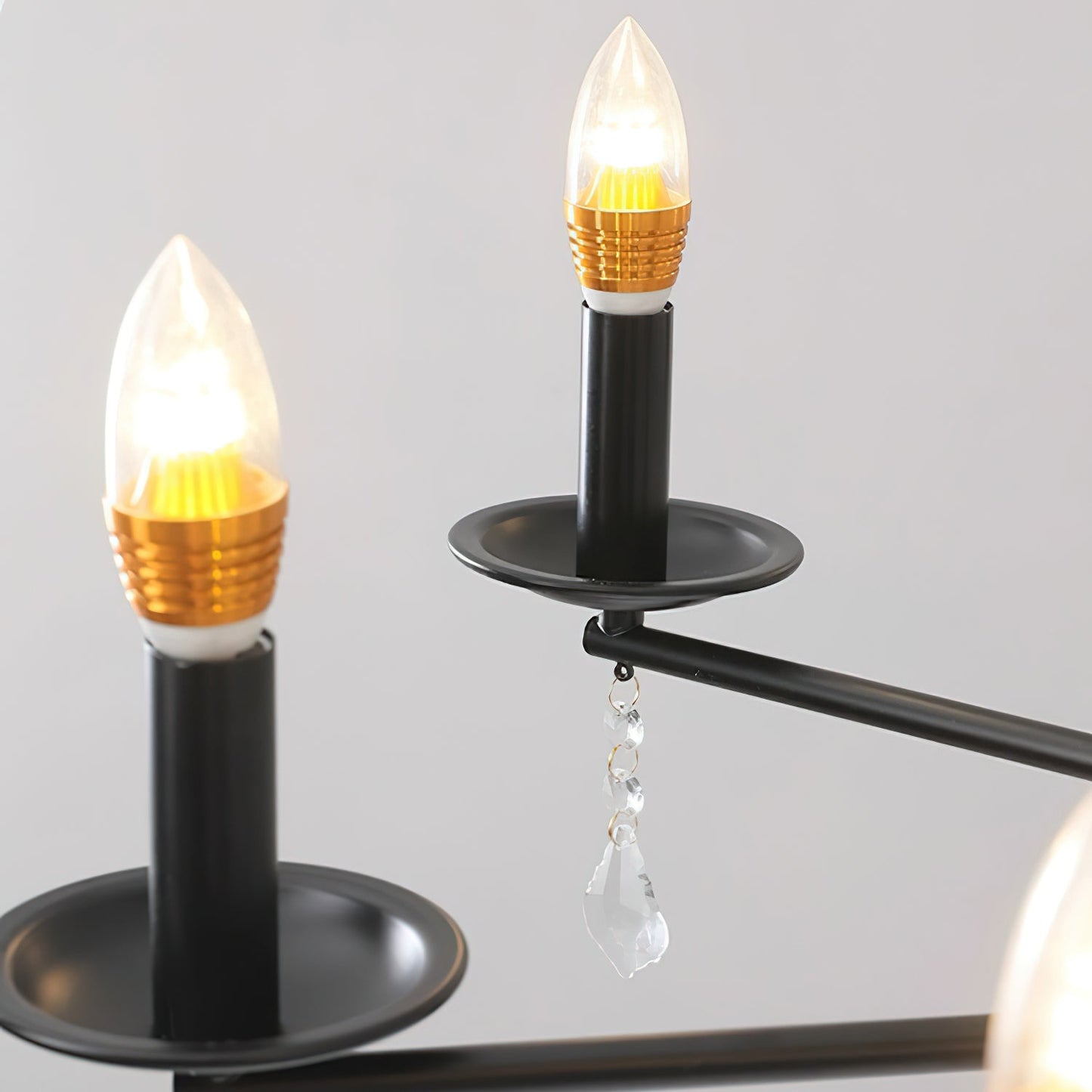 Camille Chandelier, Vintage Black Metal with Gold Accents and Crystal Detail