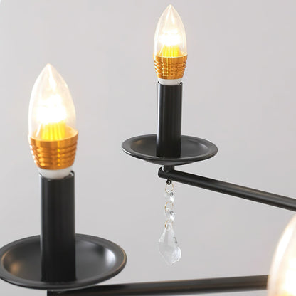 Camille Chandelier, Vintage Black Metal with Gold Accents and Crystal Detail