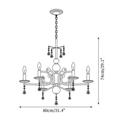 Camille Chandelier, Vintage Black Metal with Gold Accents and Crystal Detail