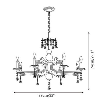 Camille Chandelier, Vintage Black Metal with Gold Accents and Crystal Detail