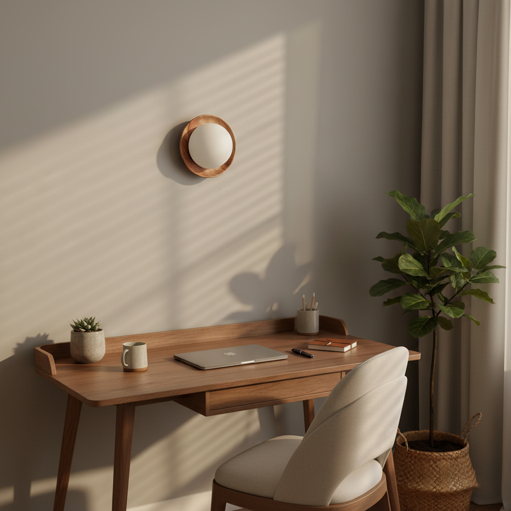 Élina Tablet Wall Lamp with Wood Backplate and LED Glow