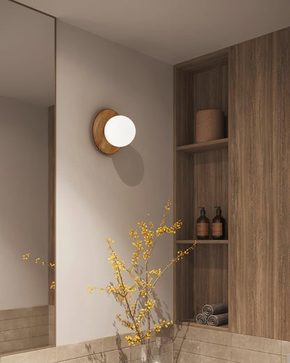 Élina Tablet Wall Lamp with Wood Backplate and LED Glow