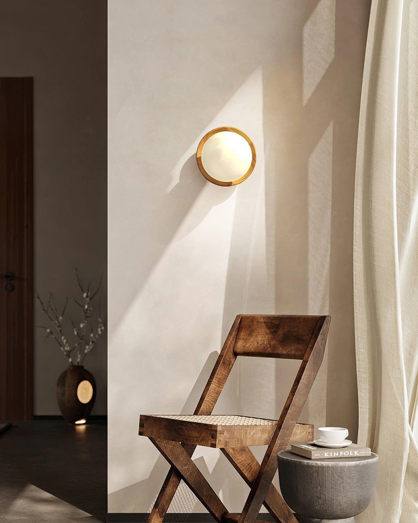 Élina Tablet Wall Lamp with Wood Backplate and LED Glow