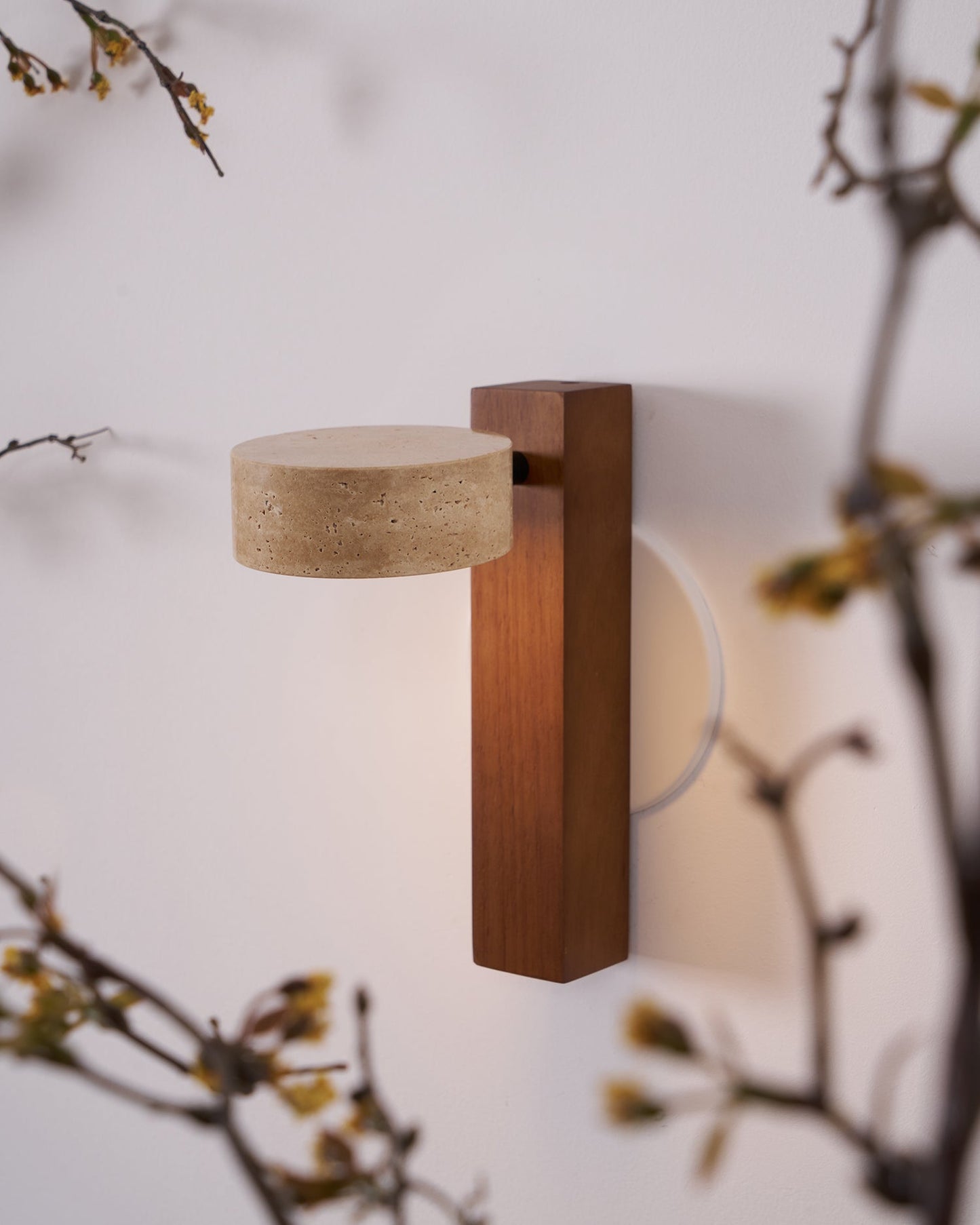 Isabelle Tersus Wall Lamp with Yellow Travertine Shade and Wooden Beam