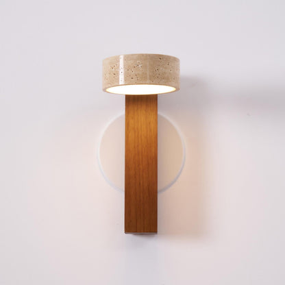 Isabelle Tersus Wall Lamp with Yellow Travertine Shade and Wooden Beam