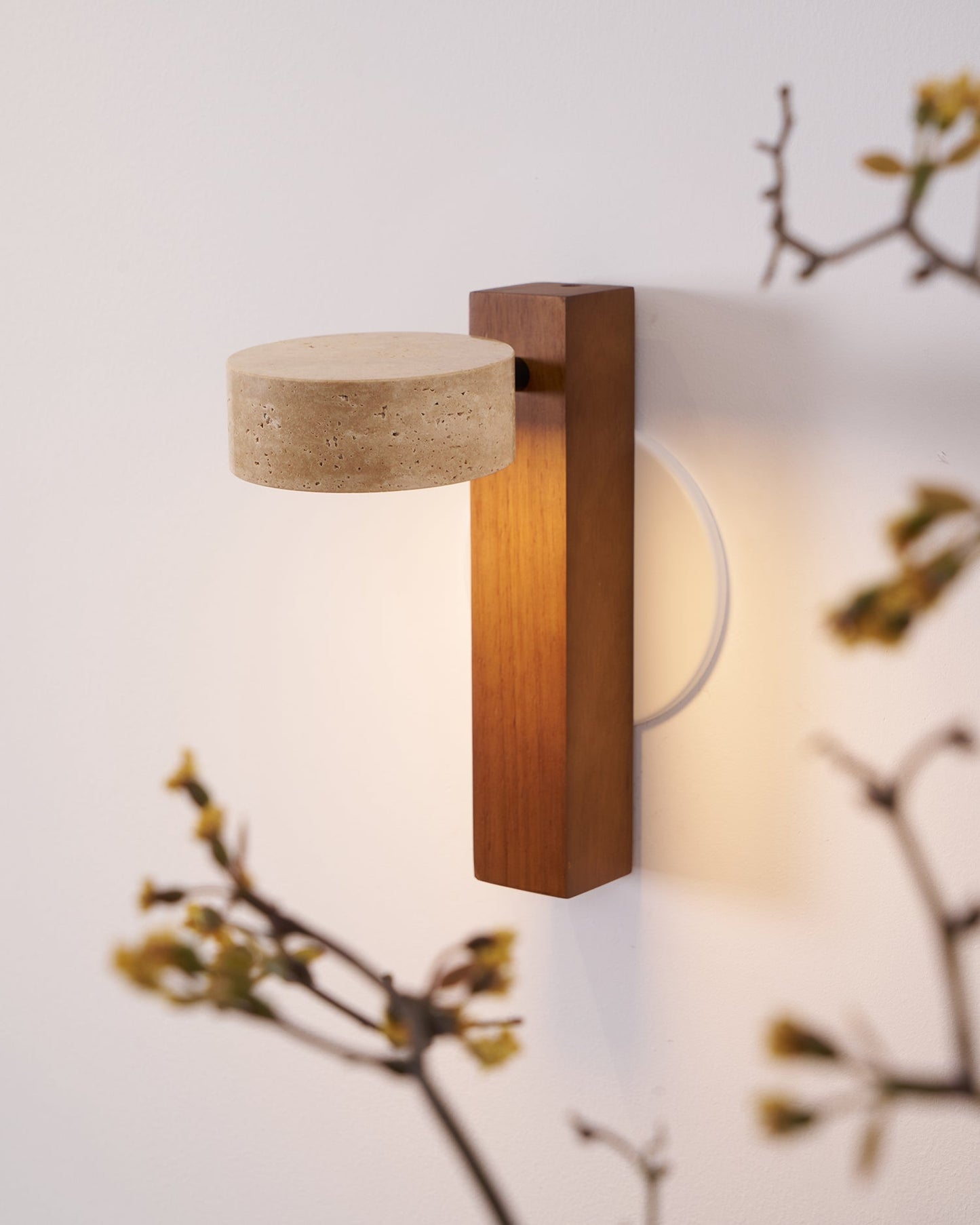 Isabelle Tersus Wall Lamp with Yellow Travertine Shade and Wooden Beam