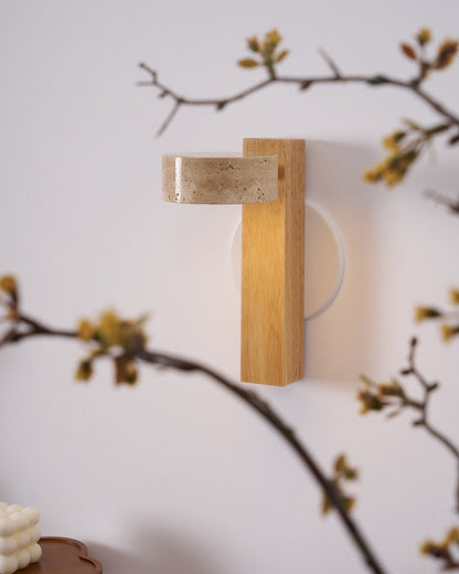Isabelle Tersus Wall Lamp with Yellow Travertine Shade and Wooden Beam