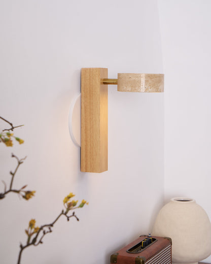 Isabelle Tersus Wall Lamp with Yellow Travertine Shade and Wooden Beam