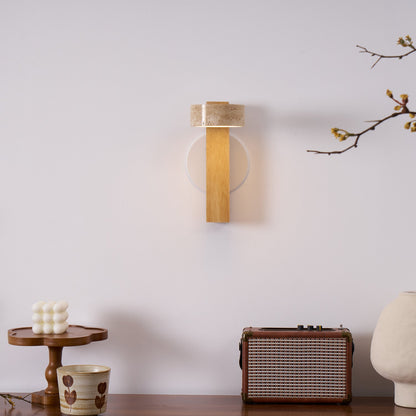 Isabelle Tersus Wall Lamp with Yellow Travertine Shade and Wooden Beam
