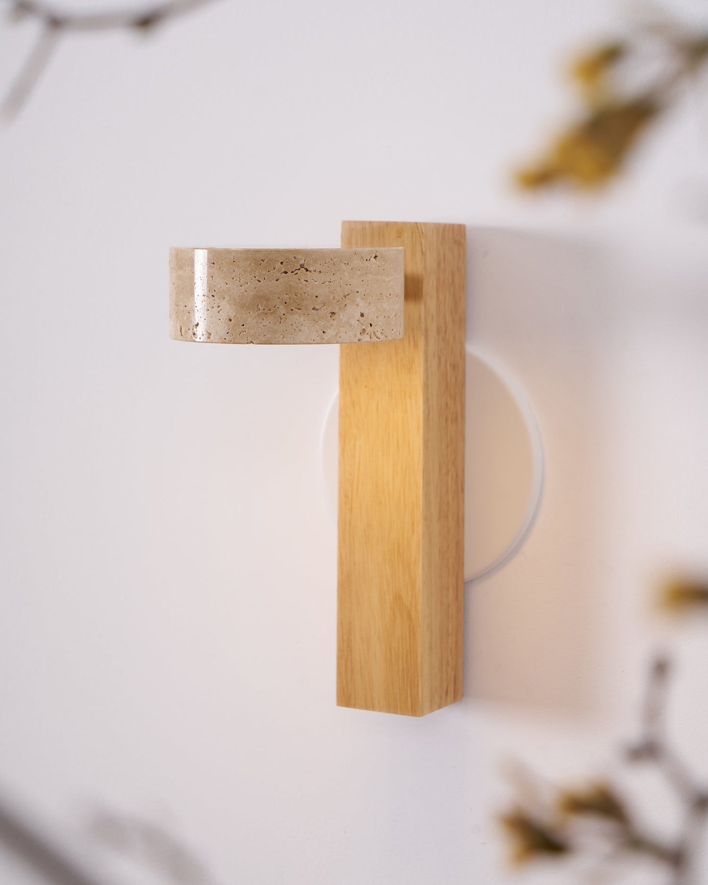 Isabelle Tersus Wall Lamp with Yellow Travertine Shade and Wooden Beam