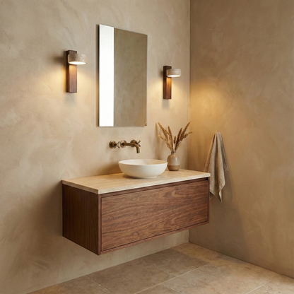 Isabelle Tersus Wall Lamp with Yellow Travertine Shade and Wooden Beam