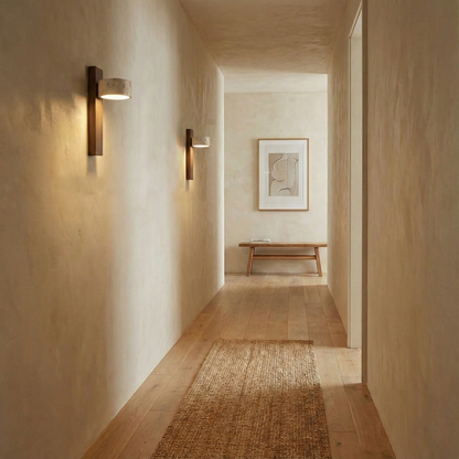 Isabelle Tersus Wall Lamp with Yellow Travertine Shade and Wooden Beam