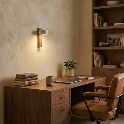 Isabelle Tersus Wall Lamp with Yellow Travertine Shade and Wooden Beam