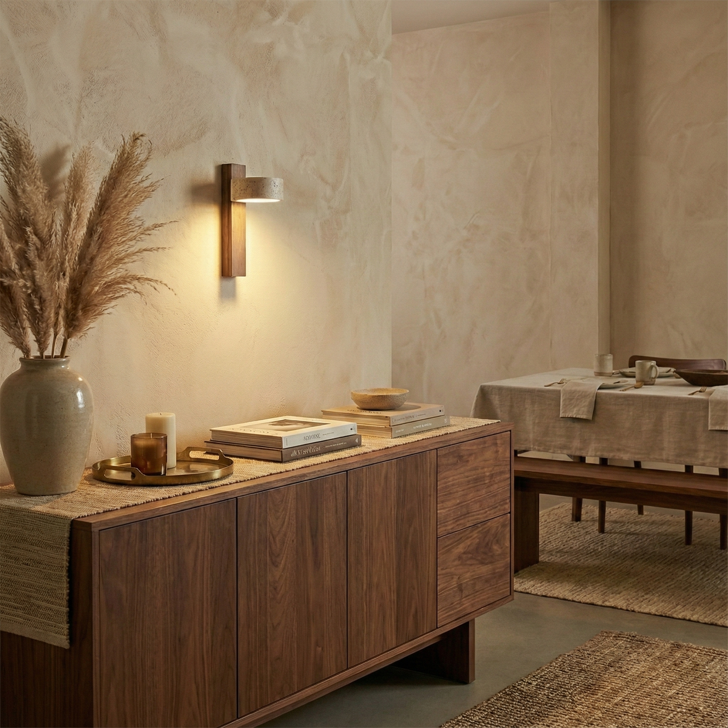 Isabelle Tersus Wall Lamp with Yellow Travertine Shade and Wooden Beam