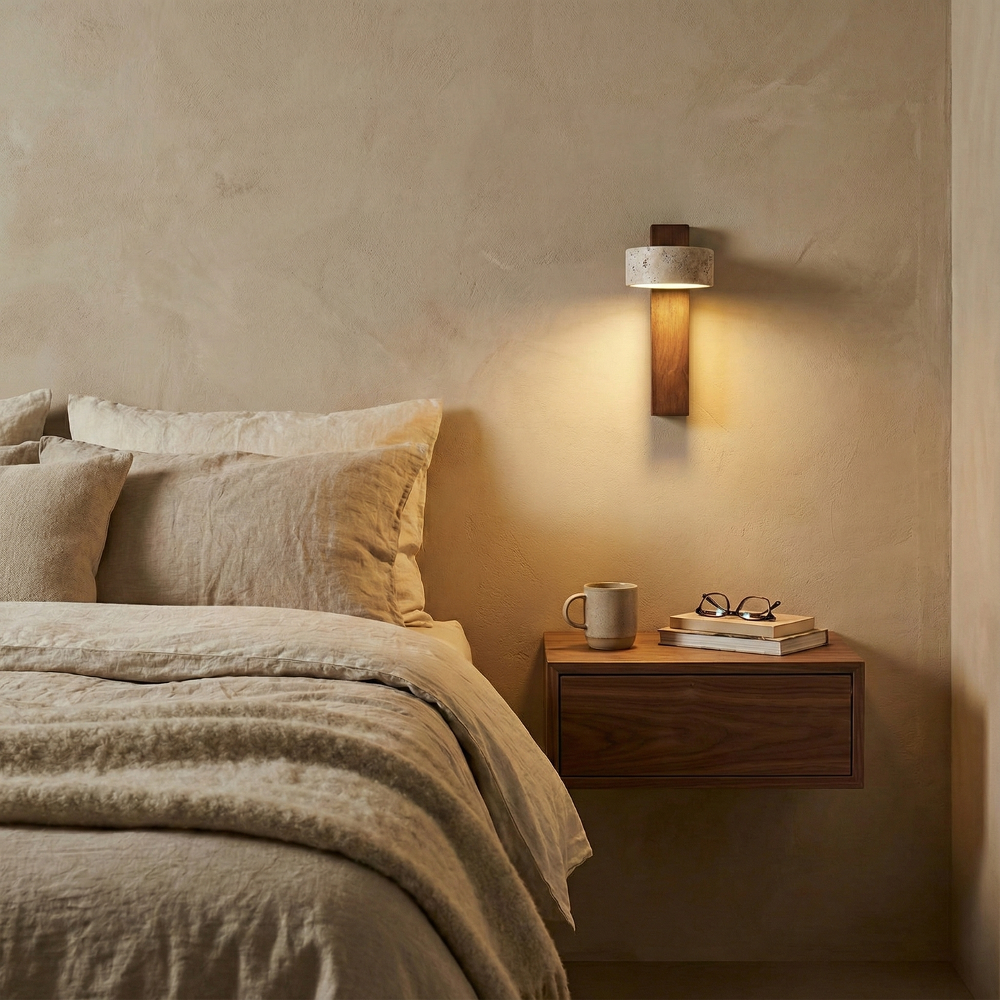 Isabelle Tersus Wall Lamp with Yellow Travertine Shade and Wooden Beam