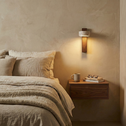 Isabelle Tersus Wall Lamp with Yellow Travertine Shade and Wooden Beam