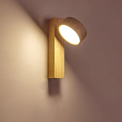 Isabelle Tersus Wall Lamp with Yellow Travertine Shade and Wooden Beam