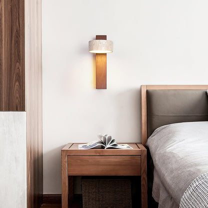 Isabelle Tersus Wall Lamp with Yellow Travertine Shade and Wooden Beam