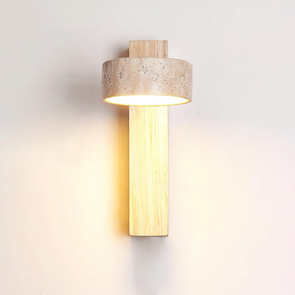 Isabelle Tersus Wall Lamp with Yellow Travertine Shade and Wooden Beam