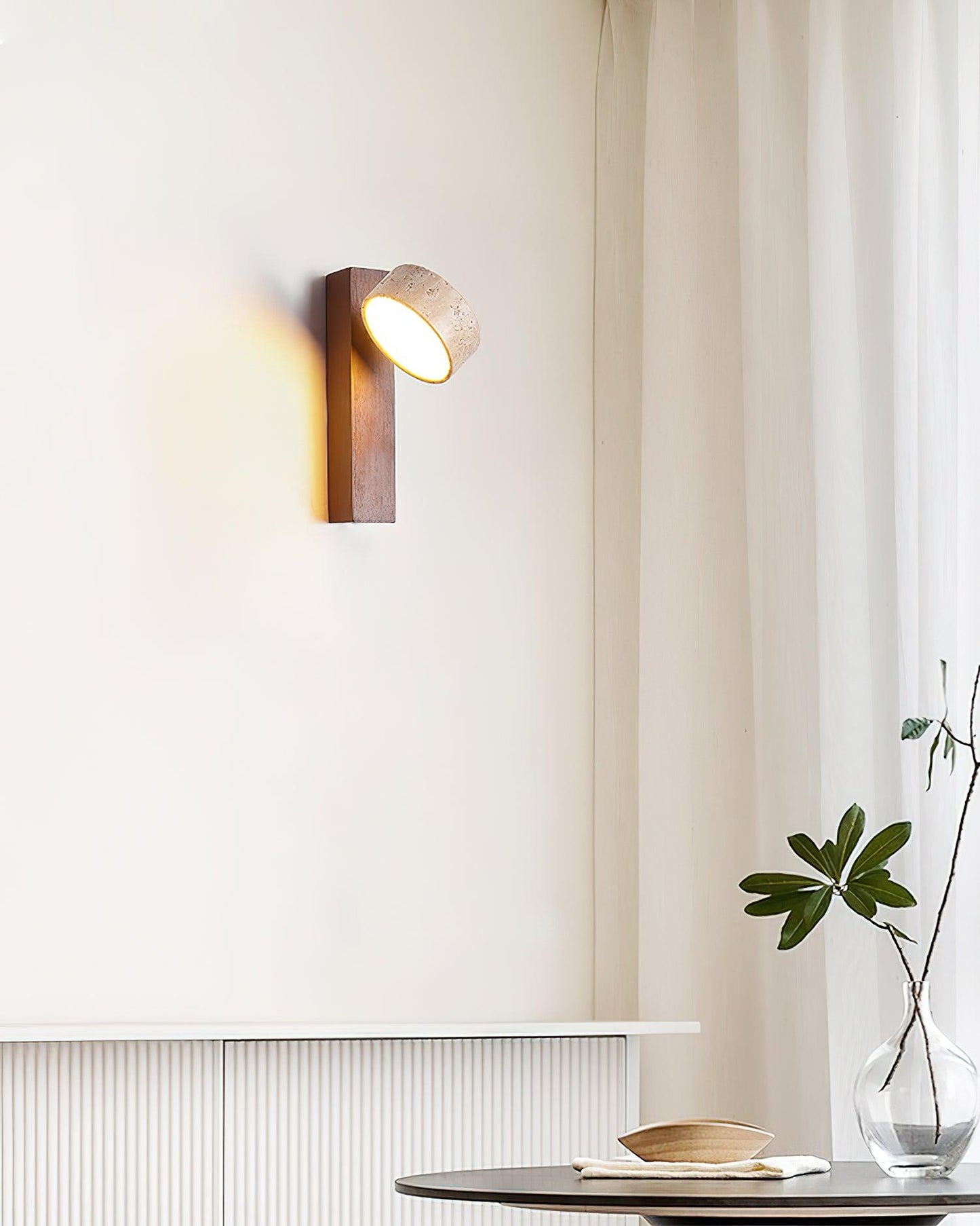 Isabelle Tersus Wall Lamp with Yellow Travertine Shade and Wooden Beam