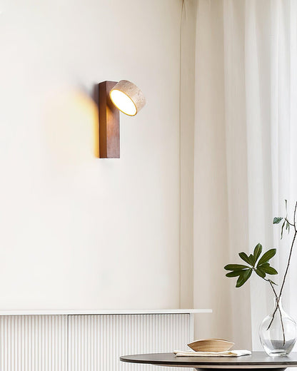 Isabelle Tersus Wall Lamp with Yellow Travertine Shade and Wooden Beam
