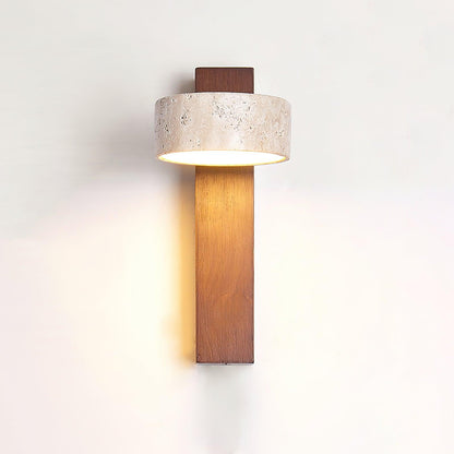 Isabelle Tersus Wall Lamp with Yellow Travertine Shade and Wooden Beam