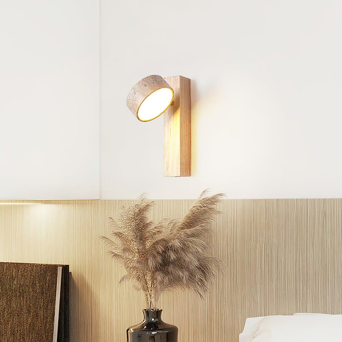 Isabelle Tersus Wall Lamp with Yellow Travertine Shade and Wooden Beam