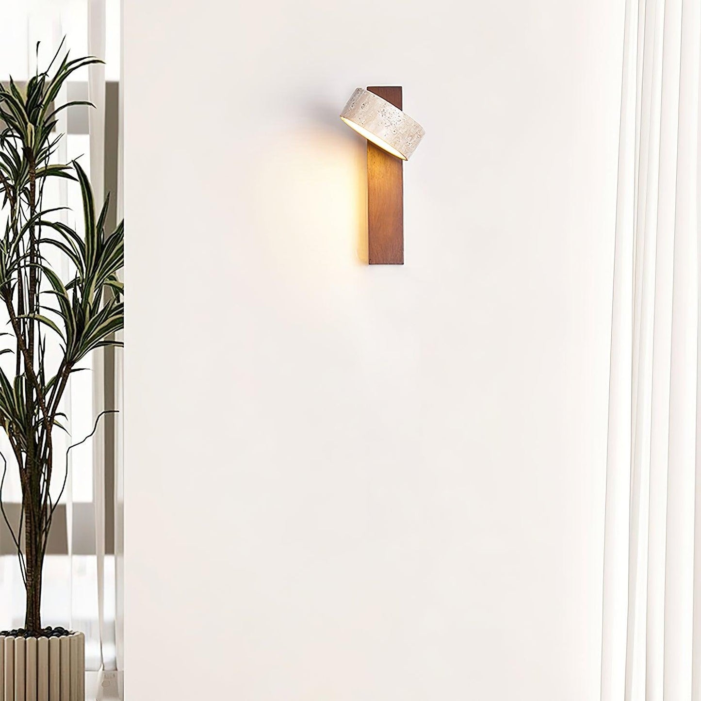 Isabelle Tersus Wall Lamp with Yellow Travertine Shade and Wooden Beam