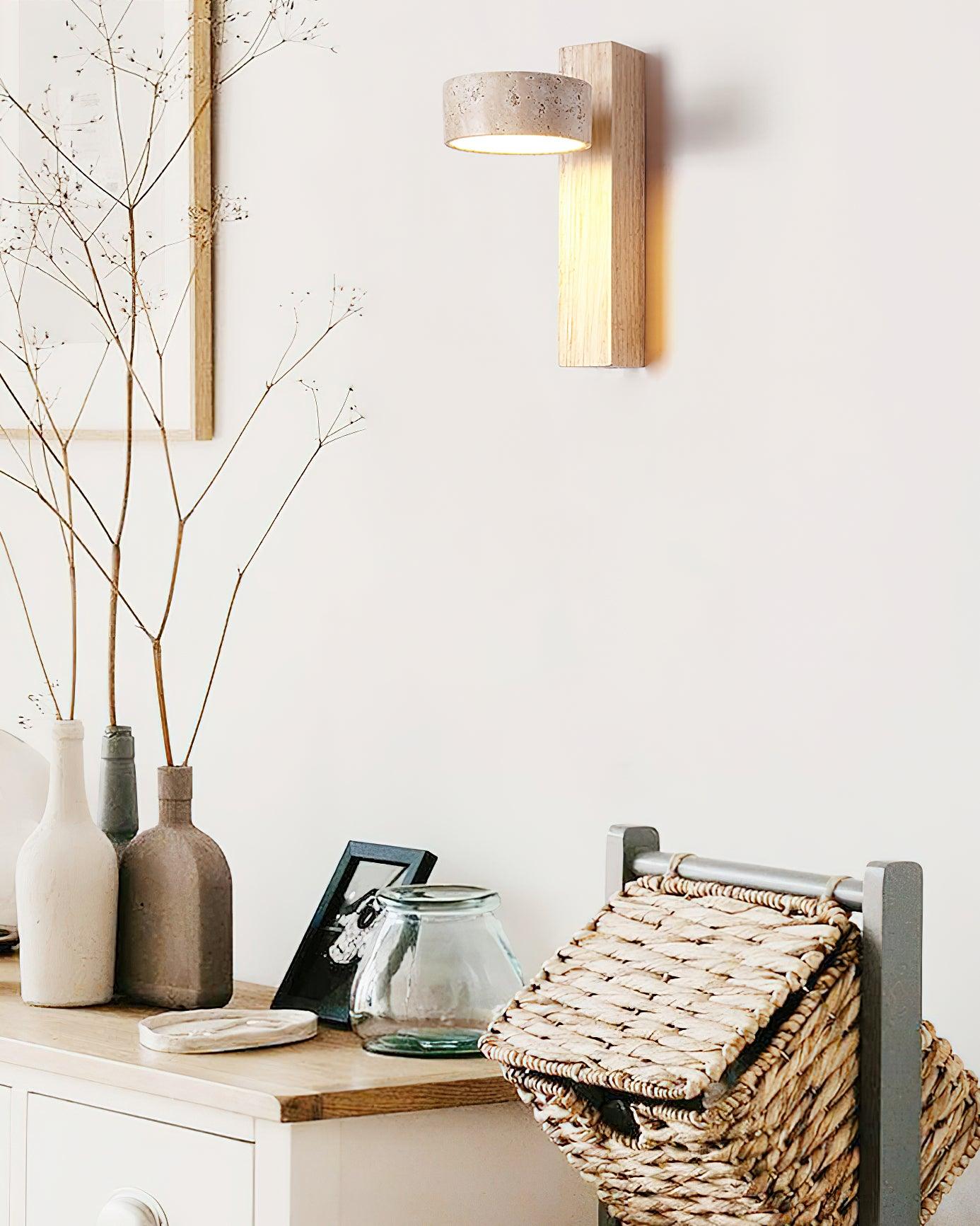 Isabelle Tersus Wall Lamp with Yellow Travertine Shade and Wooden Beam