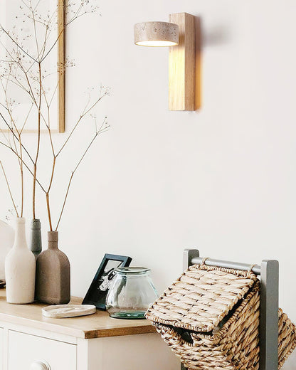 Isabelle Tersus Wall Lamp with Yellow Travertine Shade and Wooden Beam