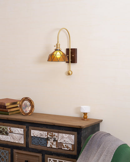 Juliette Tiffany Wall Light Brass Walnut and Glass Lighting